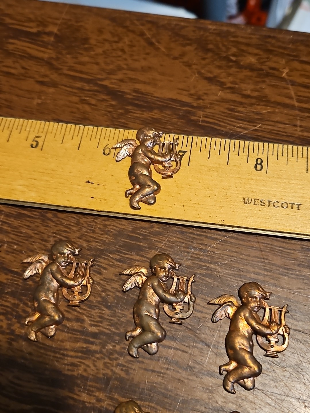 Lot Of 10 Cherub Harp Left France Vintage 60s Brass Stampings Findings Jewelry