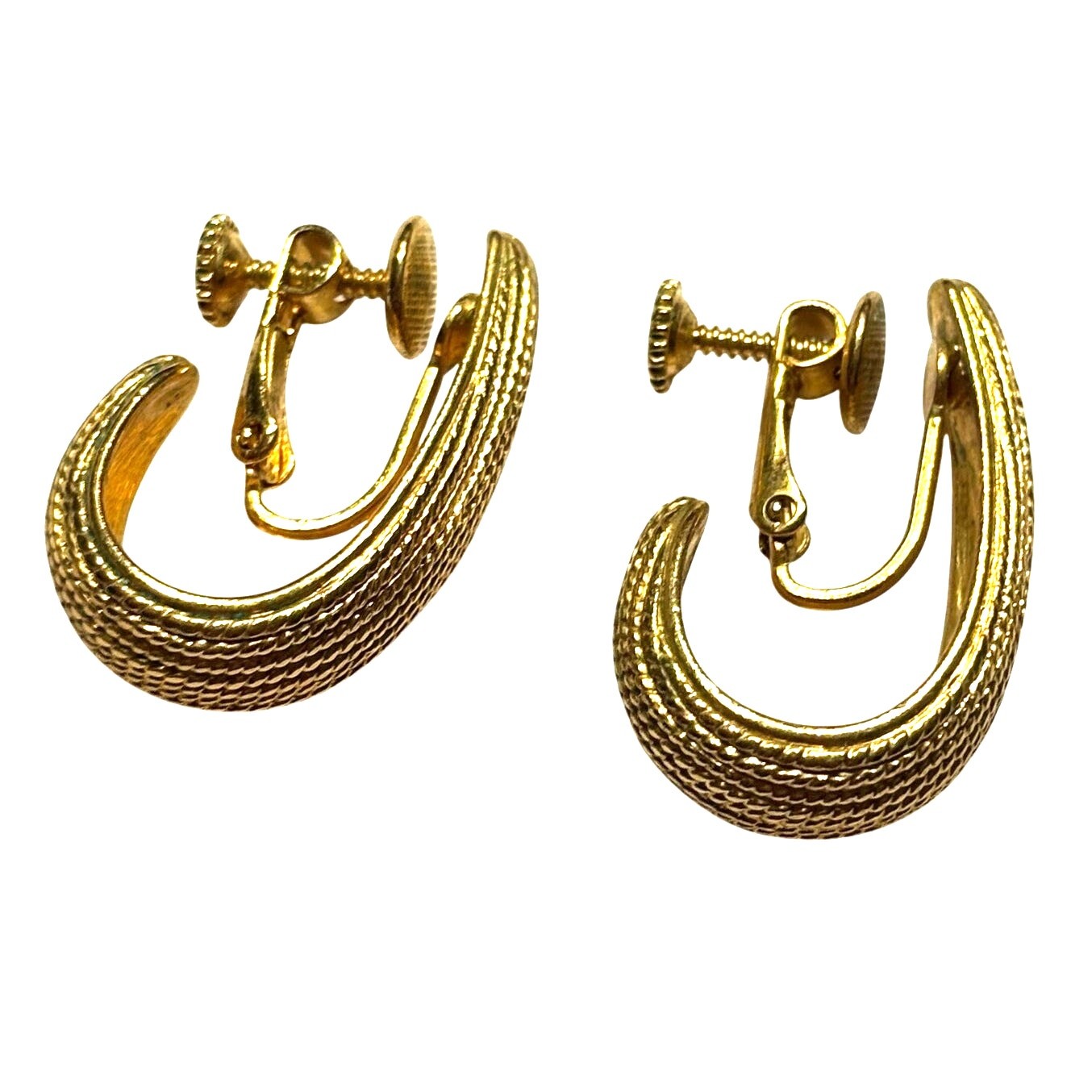 Vintage Napier adjustable clip on earrings textured gold faux hoops classic Y2K