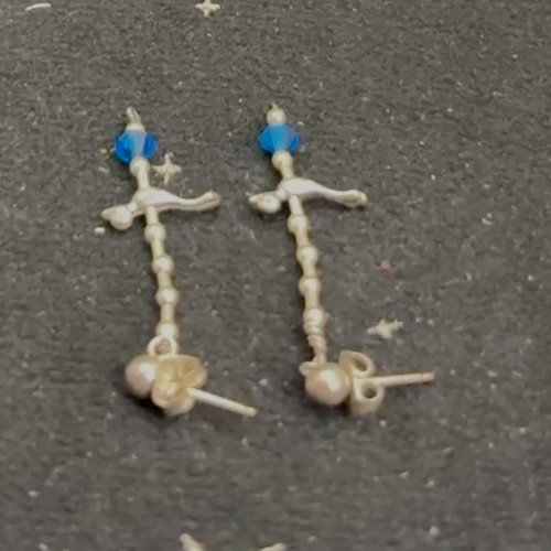 VTG Sterling Silver Earrings Dangle w/A Bird Charm & Blue Crystal Post 1.5″ 1.8G