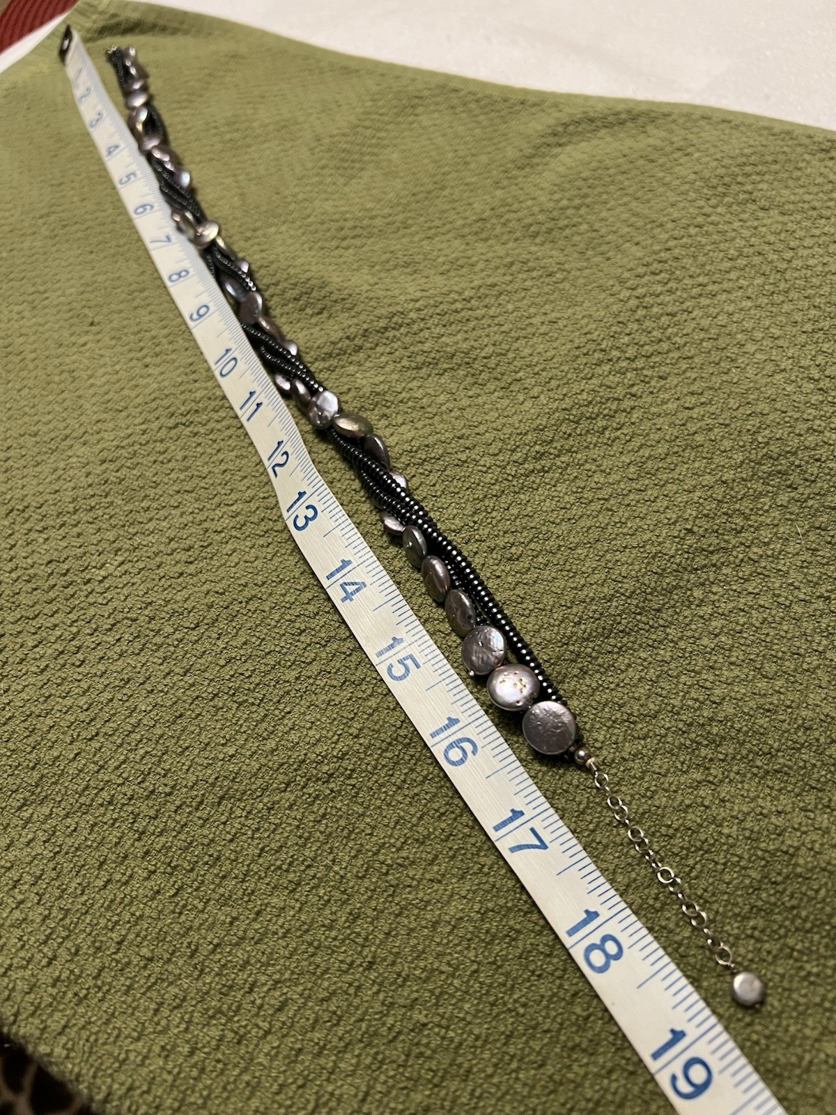 VINTAGE ESTATE STERLING 925 3 STRAND GENUINE COIN PEARL HEMATITE NECKLACE 17-18