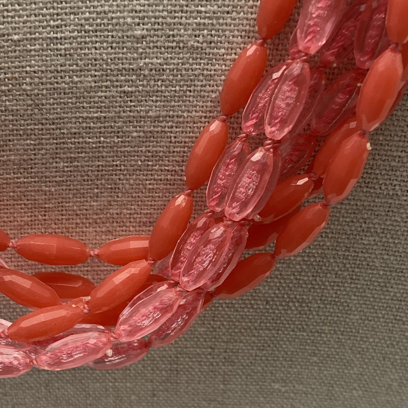 Retro Pink & Coral Multi-Strand Beaded Statement Necklace Jewelry Vintage