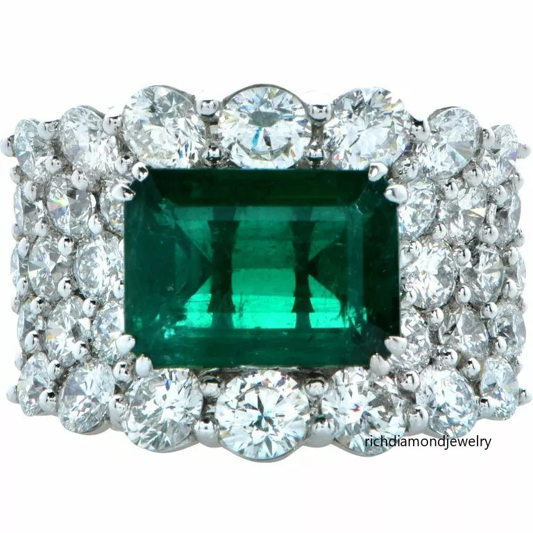 14.00ct Zambian Emerald And Is Accented By 32 Round Brilliant Cut CZ Women Ring