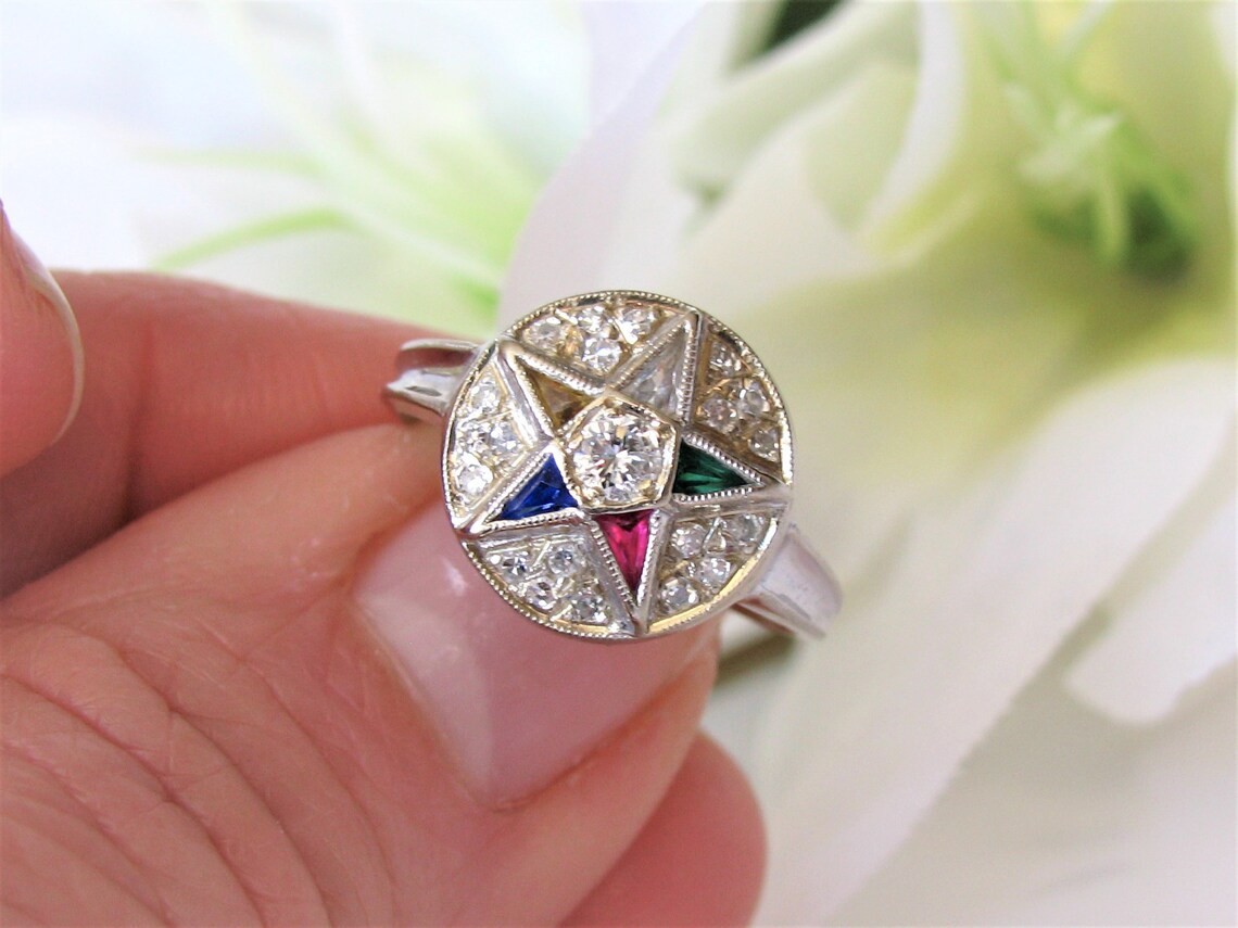 3/4 CTW Multi Shaped CZ & Round Art Deco Estern Star Wedding Ring In 925 Silver