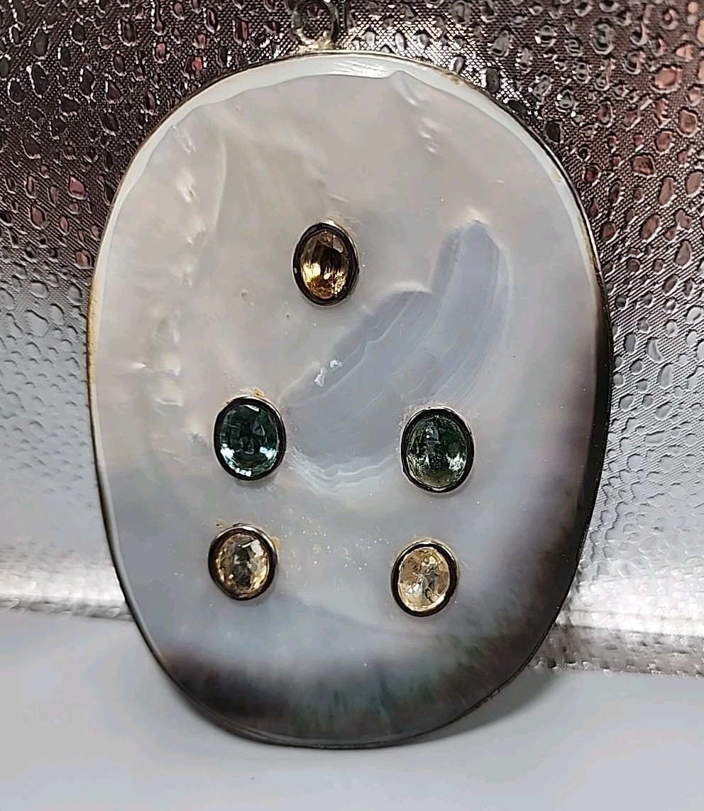 Vintage Silver Modern Style Oval Gemstone Pandant