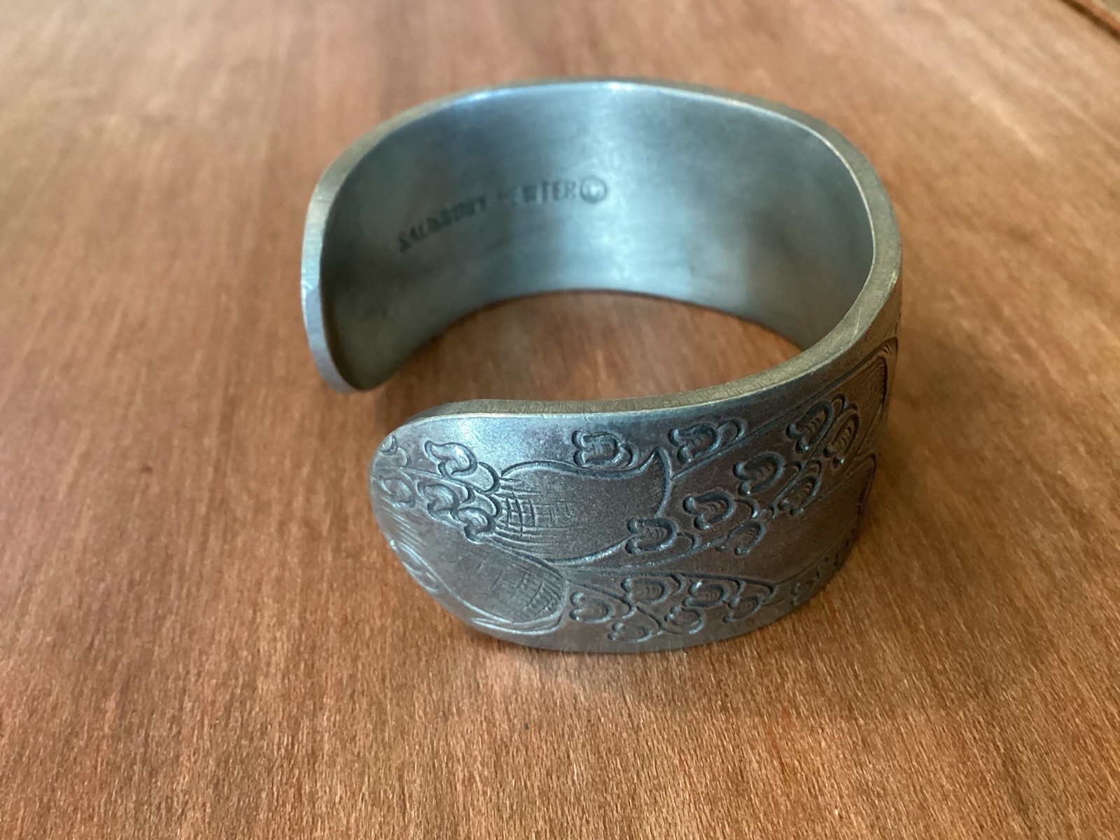 Salisbury Pewter Cuff Bracelet May Birthday Lily of the Valley + Box+Care Inst.