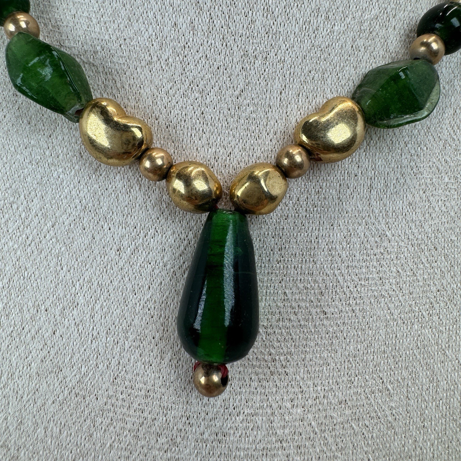 Lot Of 2 VTG Bead Necklaces – Purple Glass & Green Gold Tone Statement