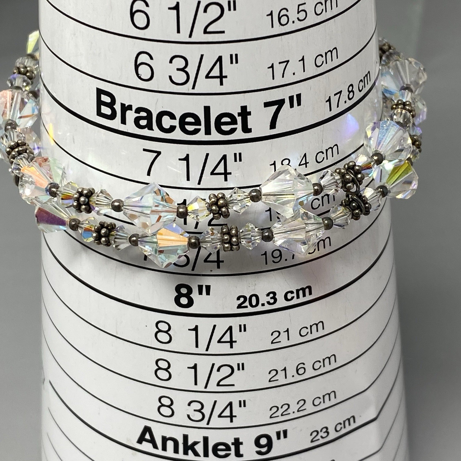 Aurora Borealis Glass Bead Bracelet Bicone Faceted Double Strand Tennis 7.5″