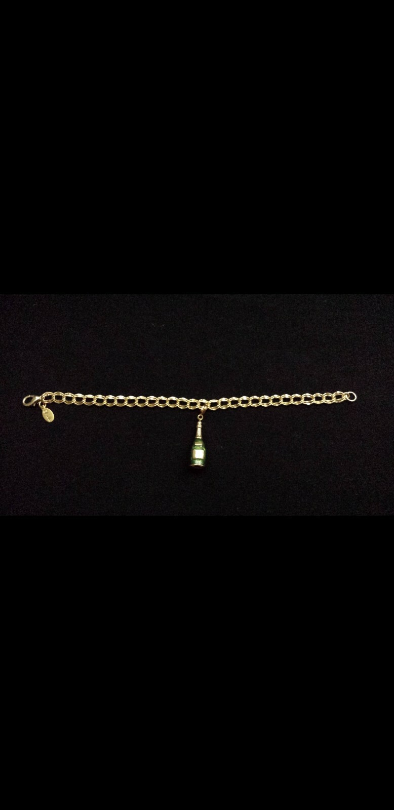 KJL Charm Bracelet with Green Enamel Champagne Charm Signed
