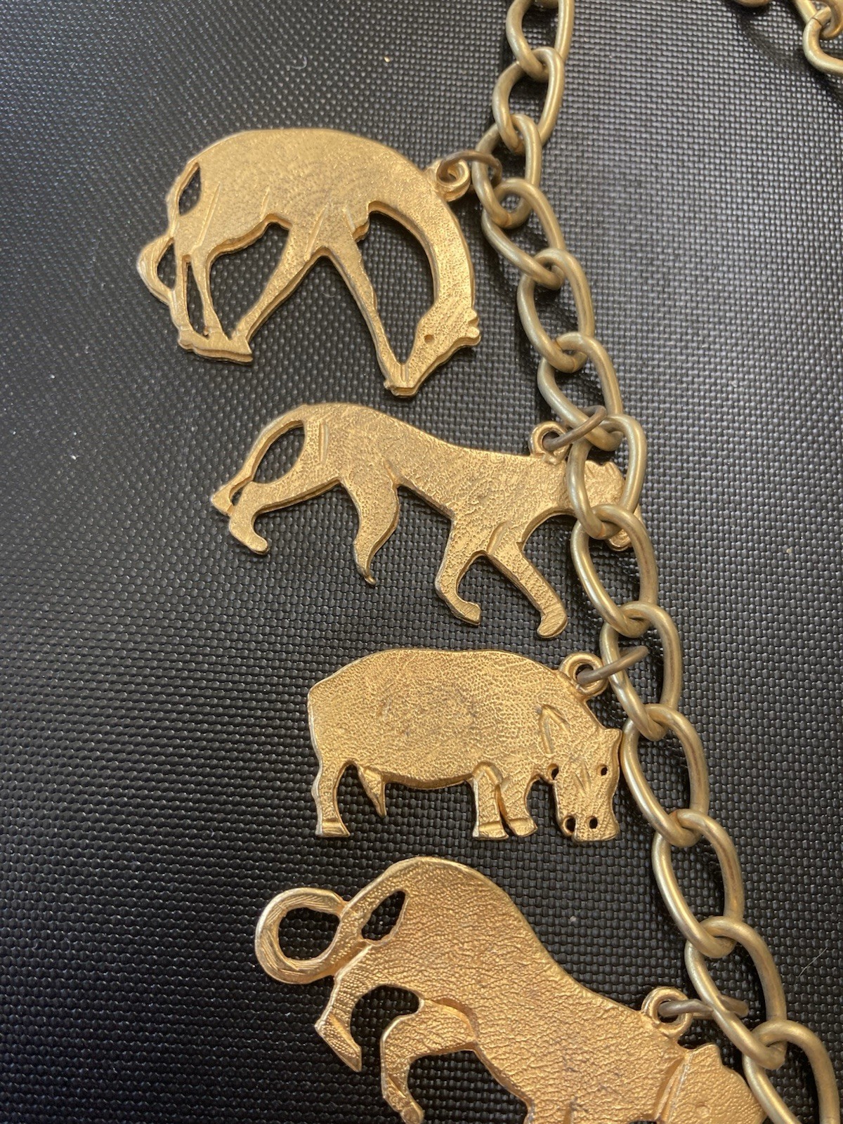 Statement Necklace Gold tone Animals Vintage Necklace African Safari Charm