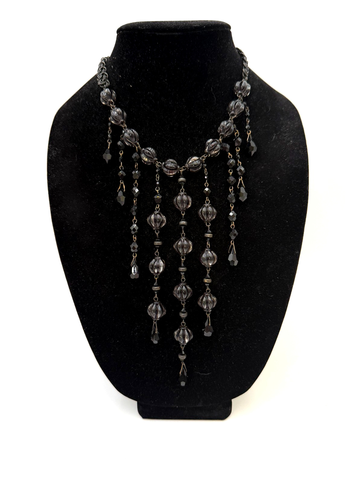LAURA VOGEL NEW YORK Necklace Black & Clear Fringe Choker