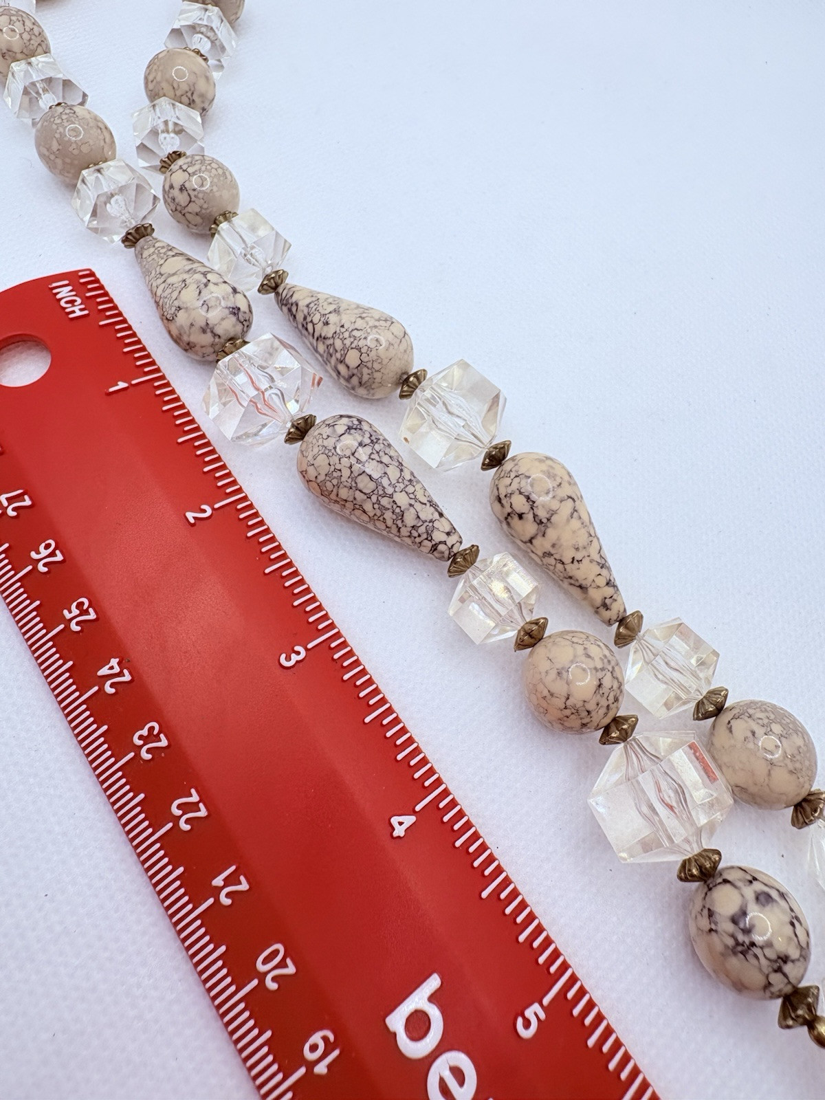 Vintage Faceted Acrylic And Faux Stone Necklace Large Beads Statement Cream