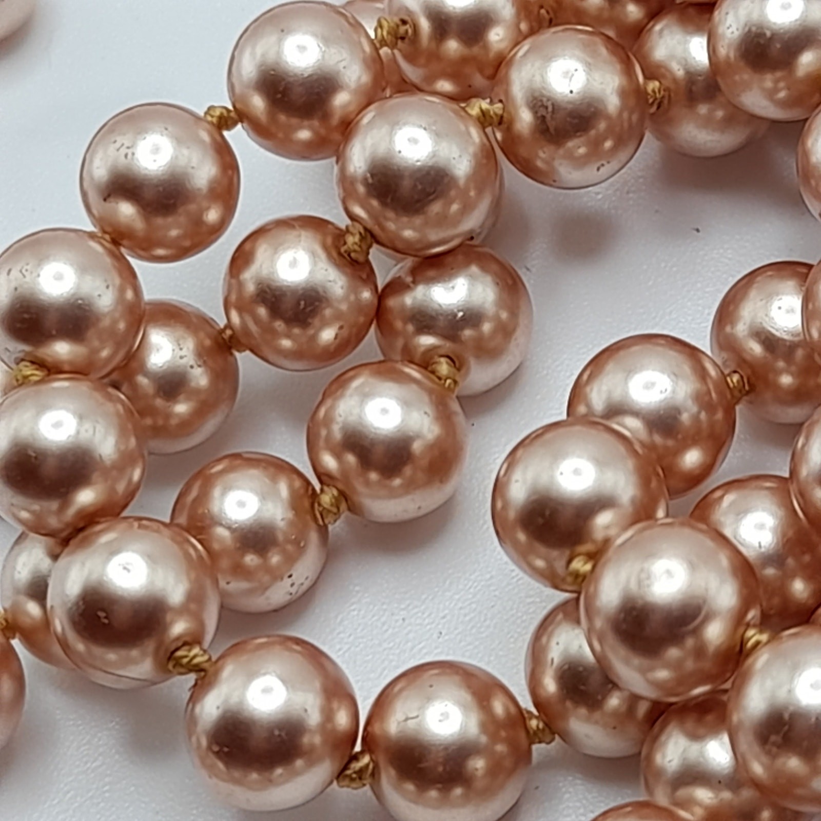 Vintage Faux Pearl Long Necklace, No Clasp, 58 Inches, Hand-knotted
