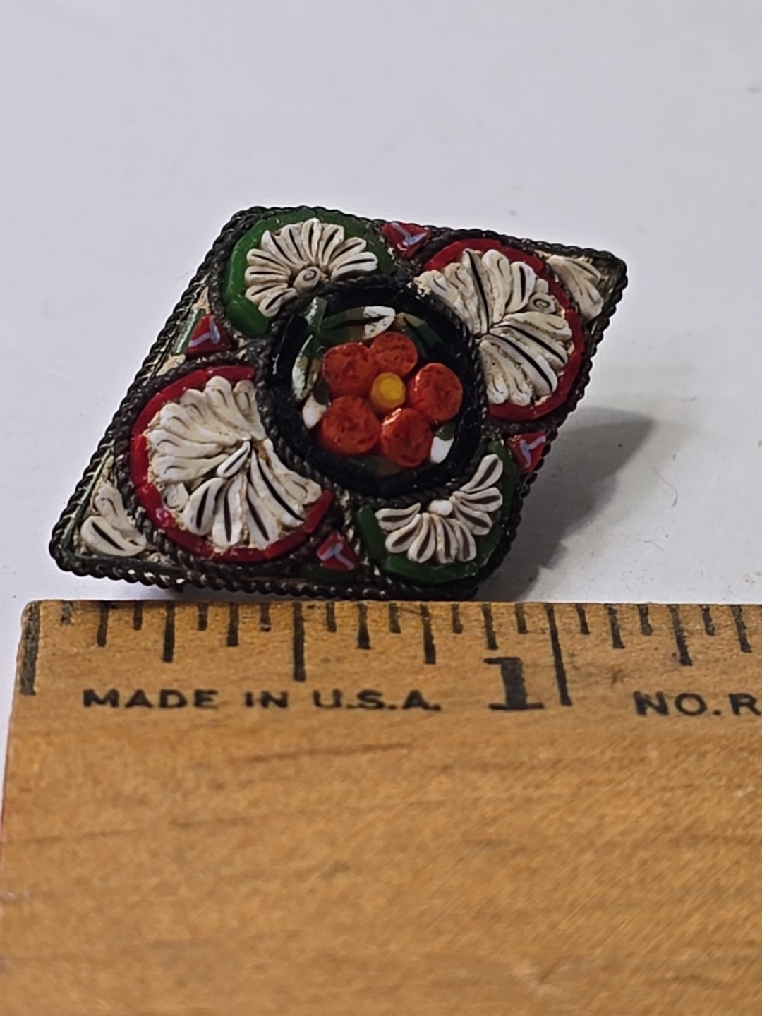 Vintage Italian Micro Mosaic Floral Brooch Pin