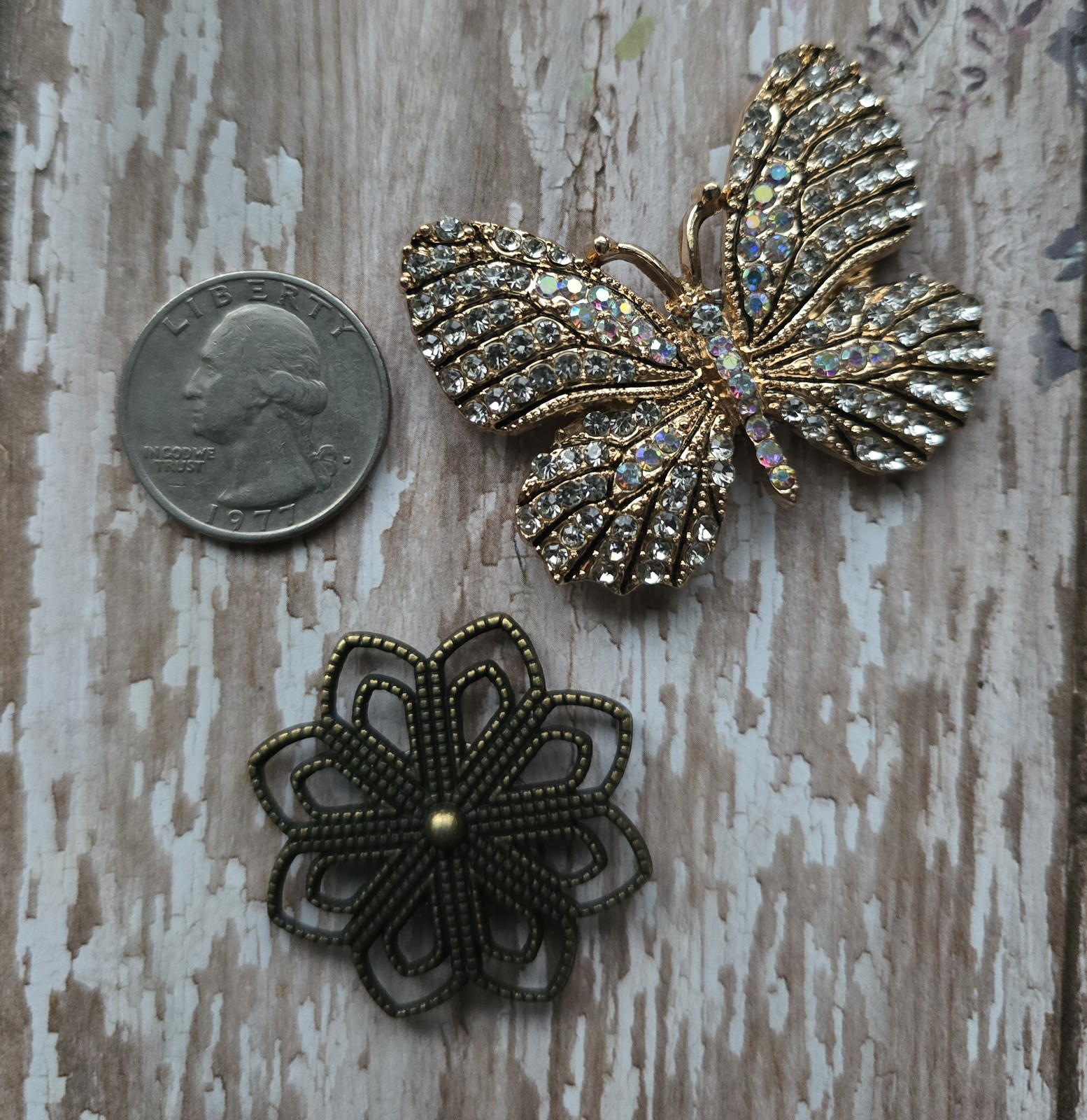 Gold, Clear, Black MAGNETIC Butterfly brooch. Butterfly jewelry, Pin-free
