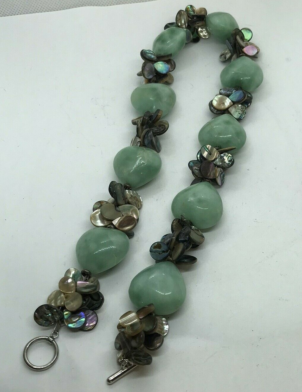 Vintage Necklace Polished Stone heart shaped Abalone Shell chunky Boho 90s