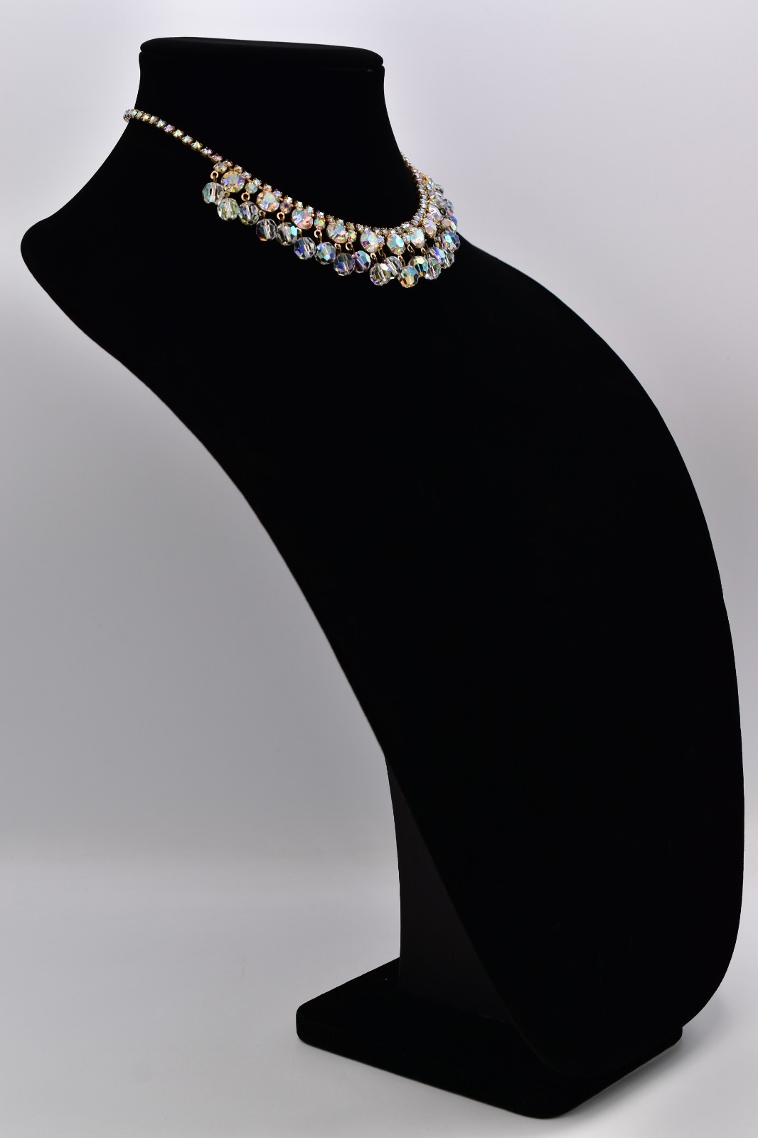 Vintage Crystal Choker Necklace AB Cluster Prong Rhinestone Gold Retro 50s BinBN