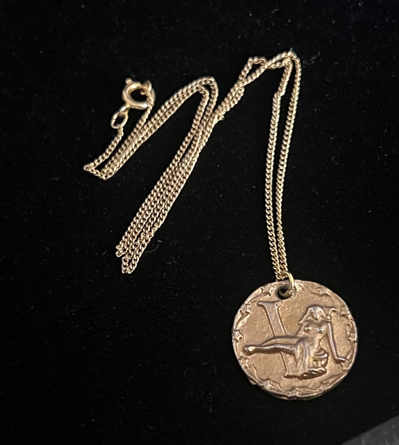 Vintage Virgo Zodiac Necklace Horoscope Astrology 1970’s Coin Pendant