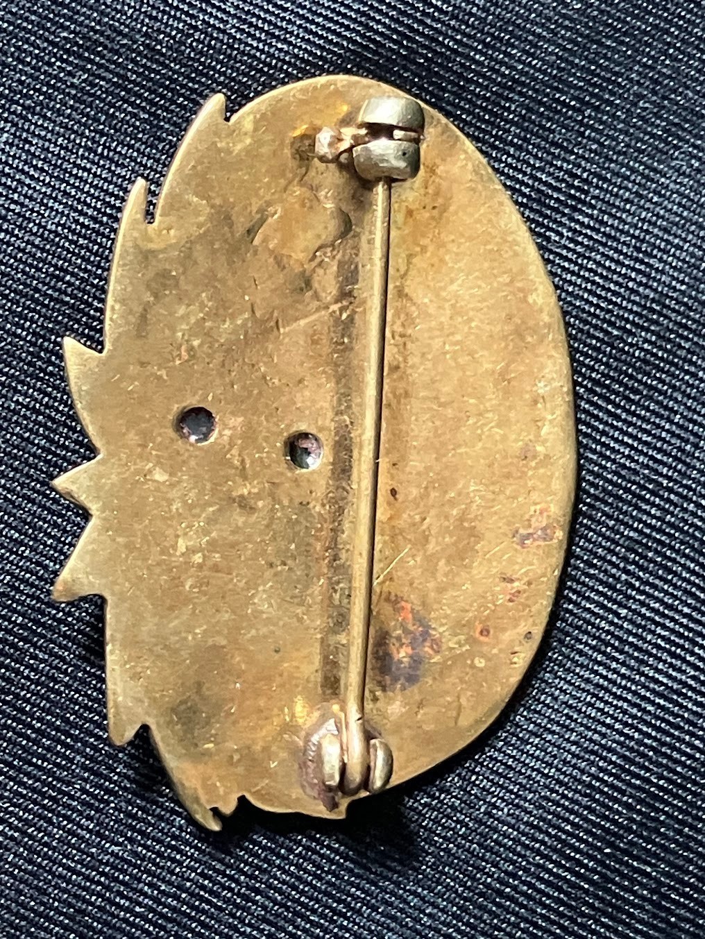 Vintage Leopard Brass Brooch Safari Jungle Lapis Lazuli Gold Wash Artisan Pin