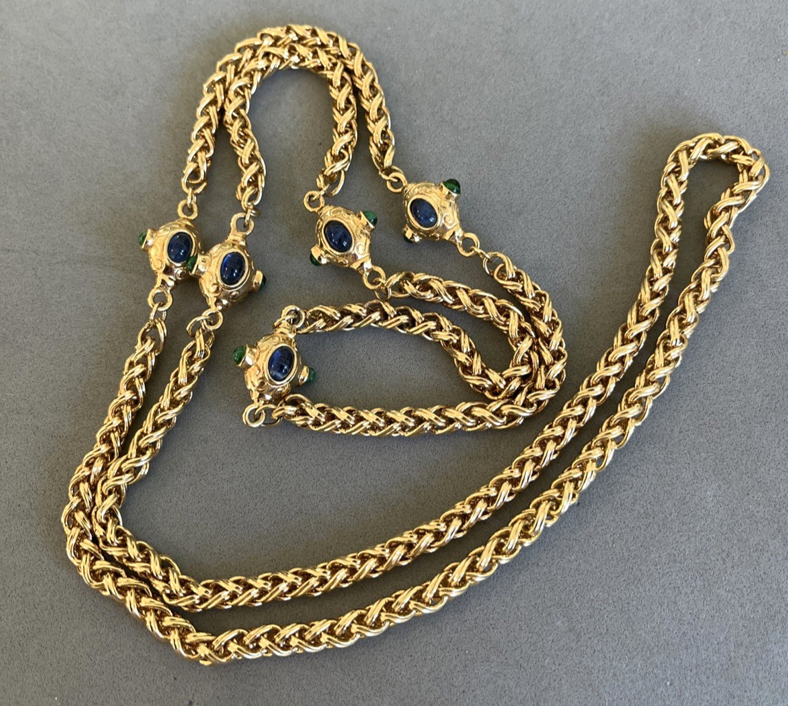 Vintage Unsigned Gripoix Mogul Jewel Cabochon Rhinestone Necklace Earrings Lot