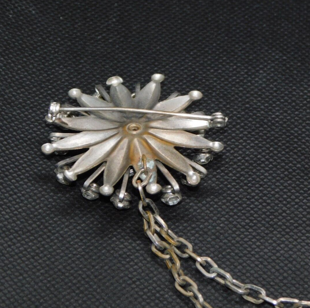 Gothic Style Vintage Scarf Chain Dual Pins White Rhinestone Sunburst Accessories