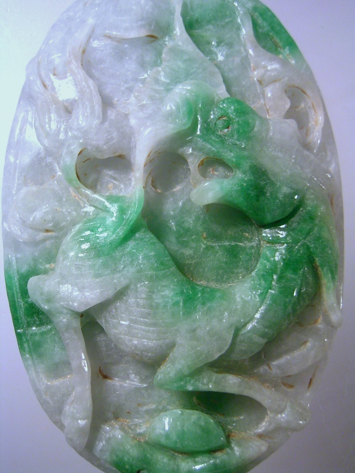 Vtg Chinese Jadeite Pendant Carved Natural Variegated Stone Longma Dragon Horse