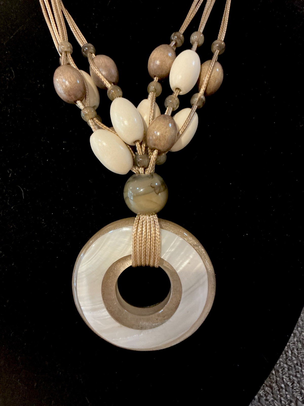 Modern Artisan Bold Multi-Strand Large Bead Resin Circle Pendant Necklace-EUC