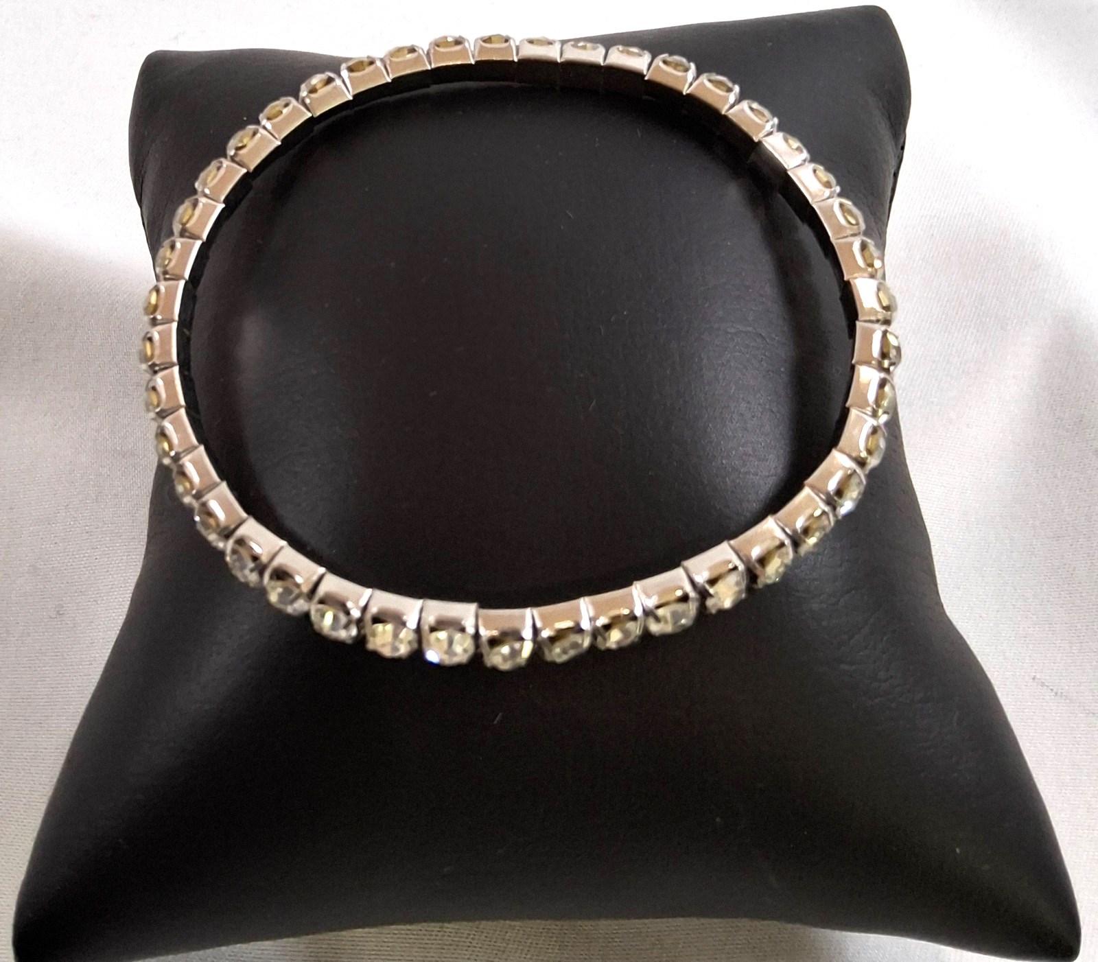 silver tone rhinestone bracelet single row continuous expanding style