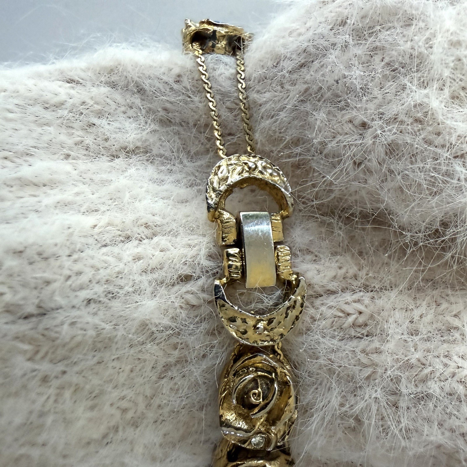 Vintage Victorian Revival Slide Charm Bracelet Goldtone, Unsigned