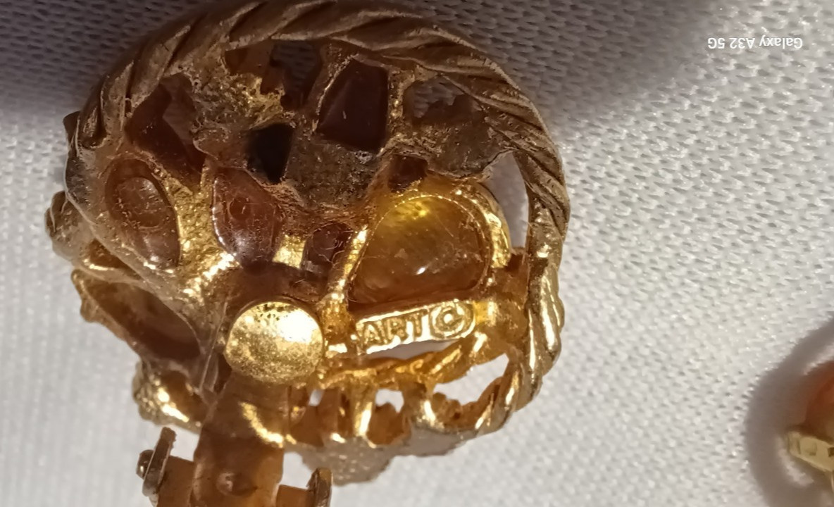 Arthur Pepper Honey Amber Cabochon Gold tone Earrings. Vintage