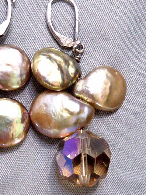 VINTAGE PEARL& CRYSTAL STERLING SILVER PIERCED HOOK FINDING 2″ DANGLE EARRINGS