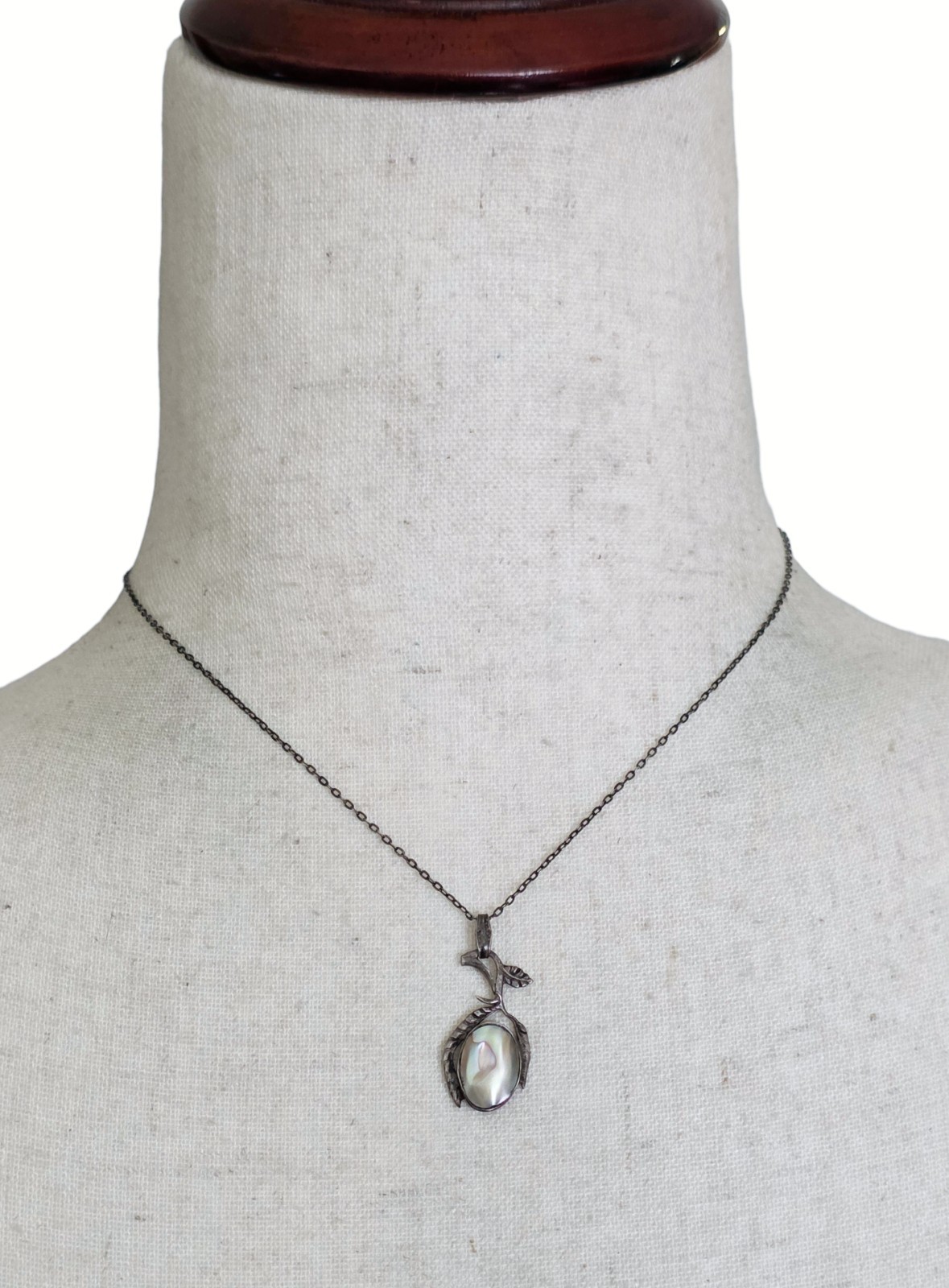 Vintage Art Nouveau Sterling Silver Blister Pearl Leaf Vine Pendant Necklace 925