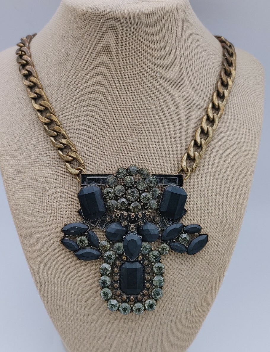 Vintage Statement Black Brown Gray Tone Necklace