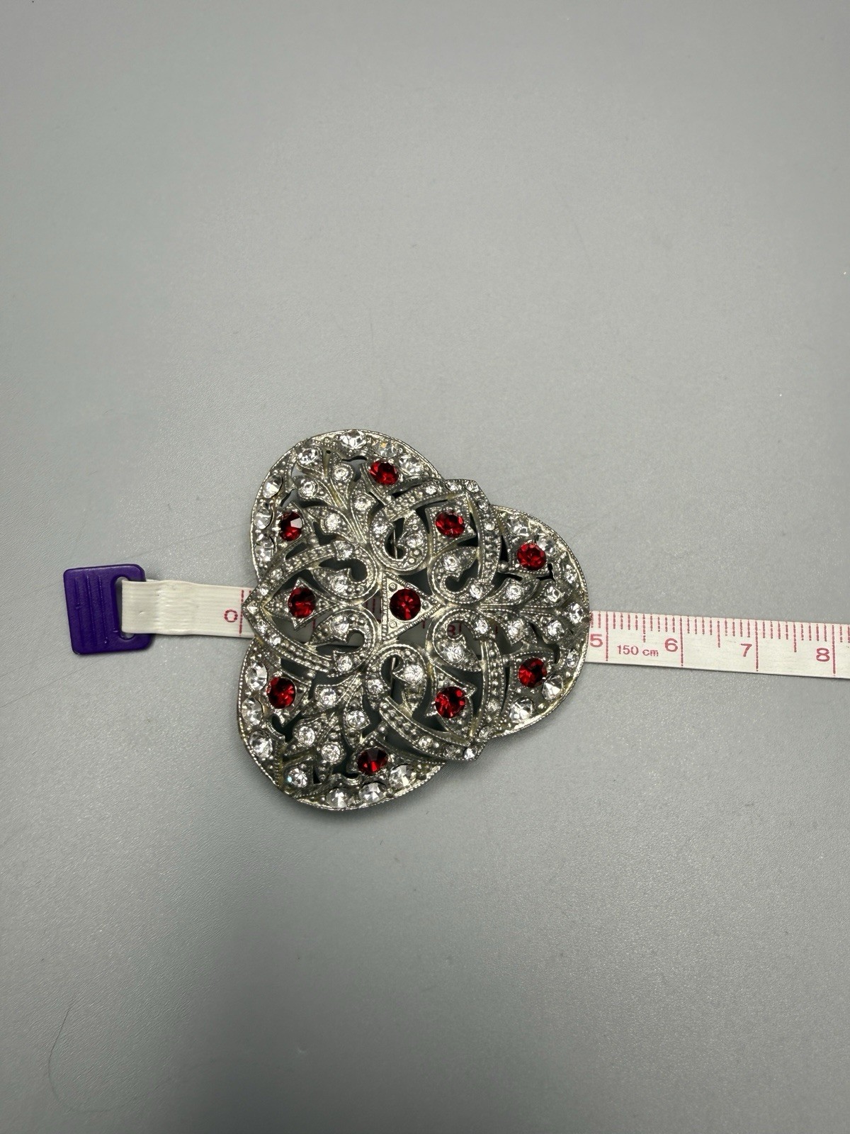 Brooch 1930s Pot Metal New England Glassworks Red & Clear Rhinestone VTG 5.1cm