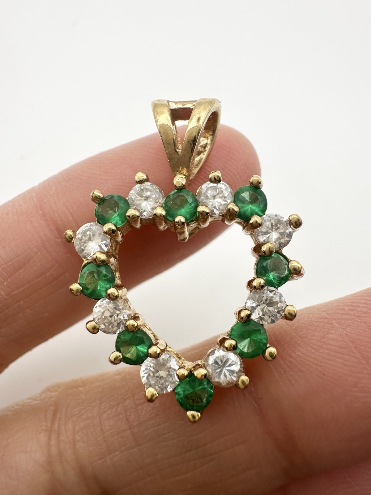 Vintage Green Clear Stone Open Heart Pendant