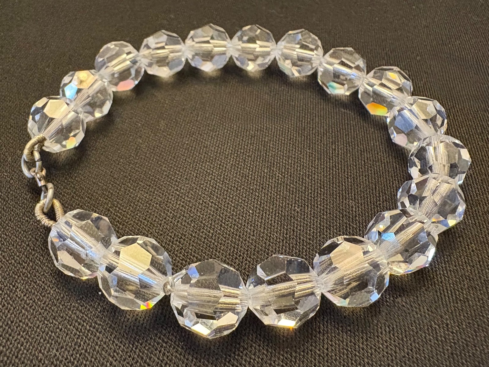 Vintage Crystal Bracelet 1 CM Faceted Beads Sterling Silver Clasp 7.75” Long Old
