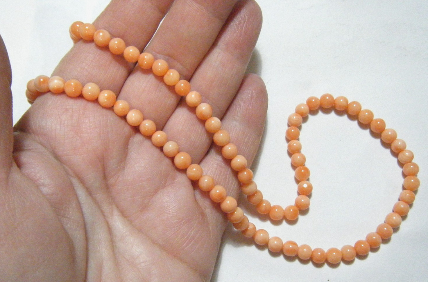 19″ Vintage 5mm Beads Genuine Coral Necklace with 14k Yellow Gold Clasp