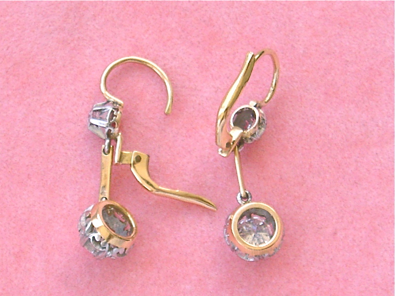 VINTAGE 1ctw DIAMOND DROP 2-STONE PLATINUM SHORT DANGLE COCKTAIL EARRINGS 1950