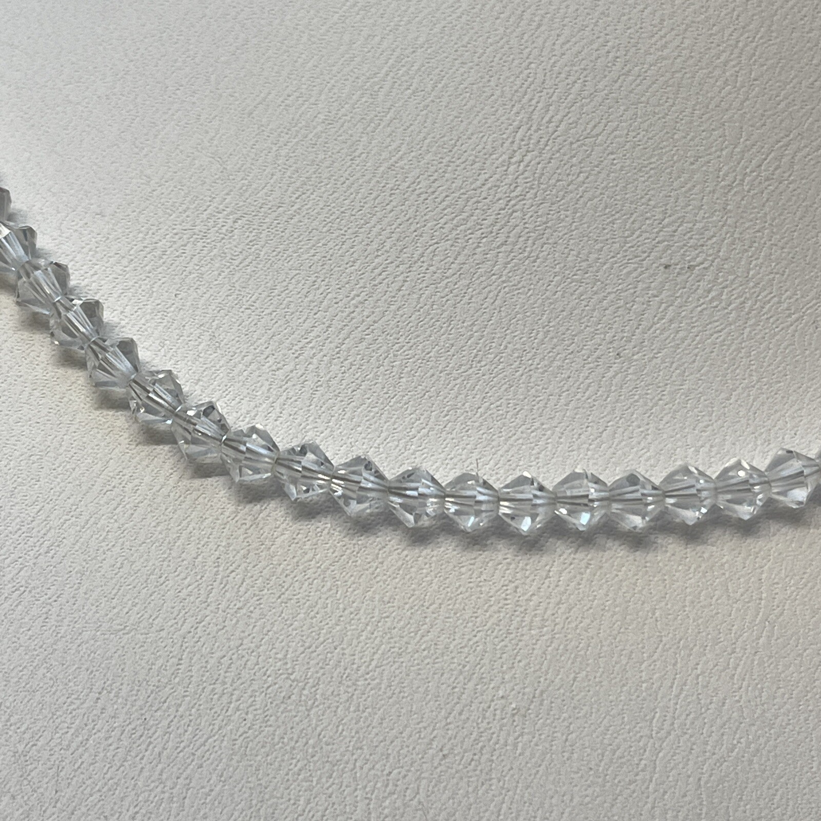 Vintage Small Bicone Clear Faceted Bead Collar Necklace 4mm 17″ Dainty Sparkly