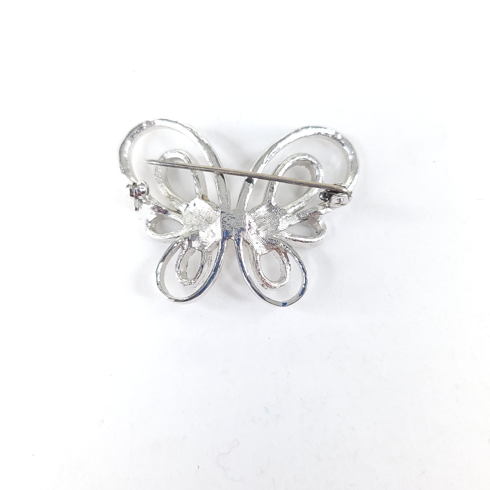 Vintage Silvertone and Rhinestones Openwork Butterfly Brooch Pin Unsigned