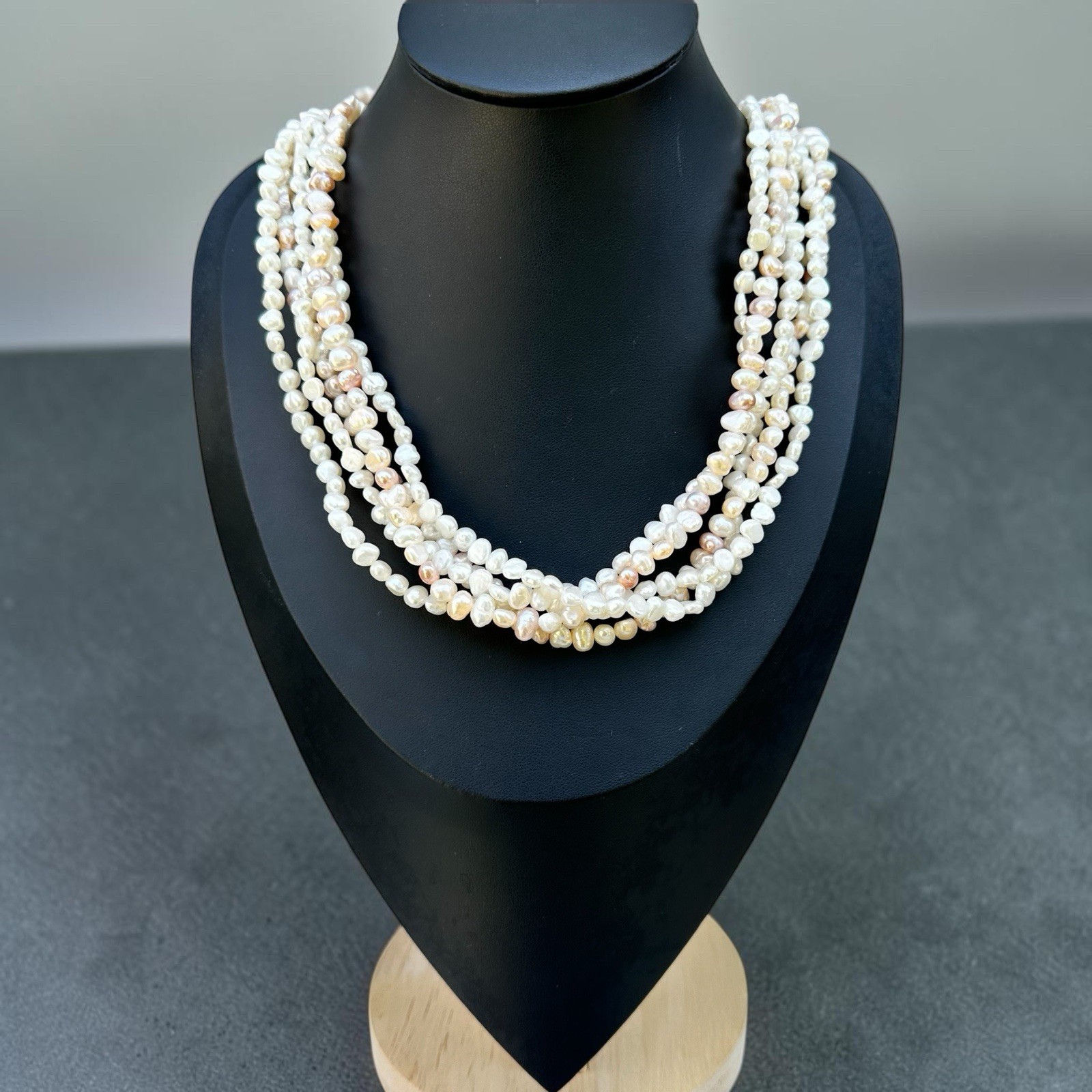 Freshwater Pearl Necklace Bracelet Set White Blush Pink Convertible Multi-strand
