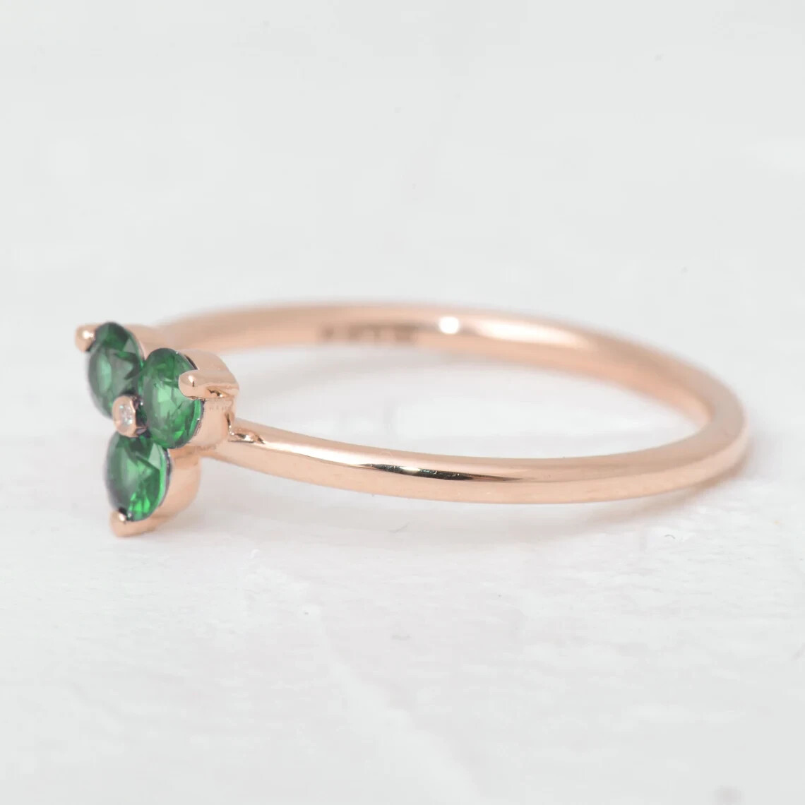Emerald Gemstone Ring Minimal Solid 14k Rose Gold Diamond Ring Wedding Jewelry