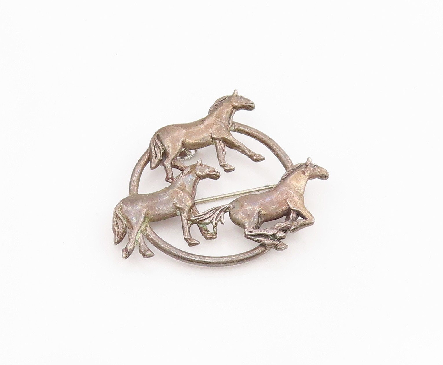 925 Sterling Silver Vintage Brooch Pin HAND & HAMMER Running Horse Trio BP12180