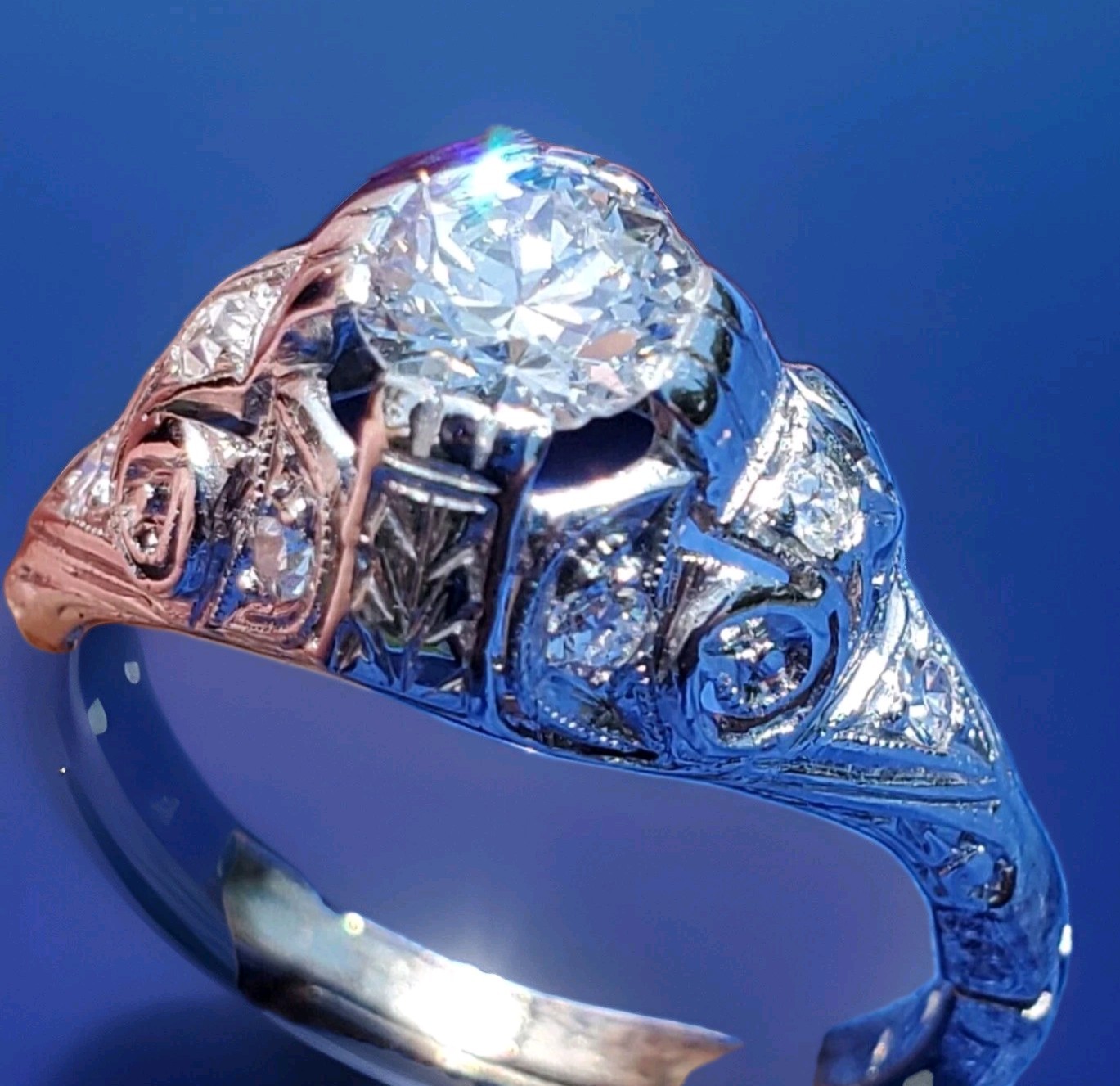 Original EARTH MINED DIAMOND art DECO Engagement Ring Vintage PLATINUM Solitaire