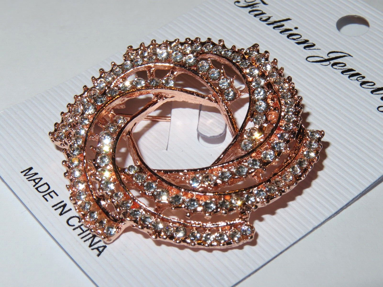 New Betsey Johnson Rhinestone Cluster Round Swirl Brooch/Pendant Goldtone