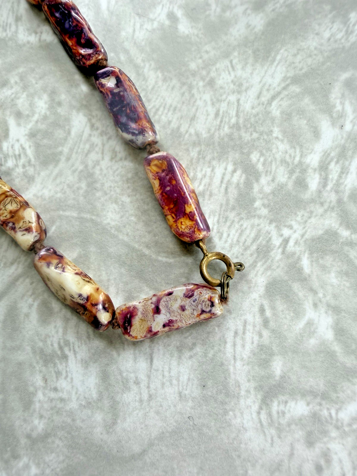 Lot of 2 SUPER LONG Vintage Polished Beads Stones Hand-knotted Shiny Necklaces