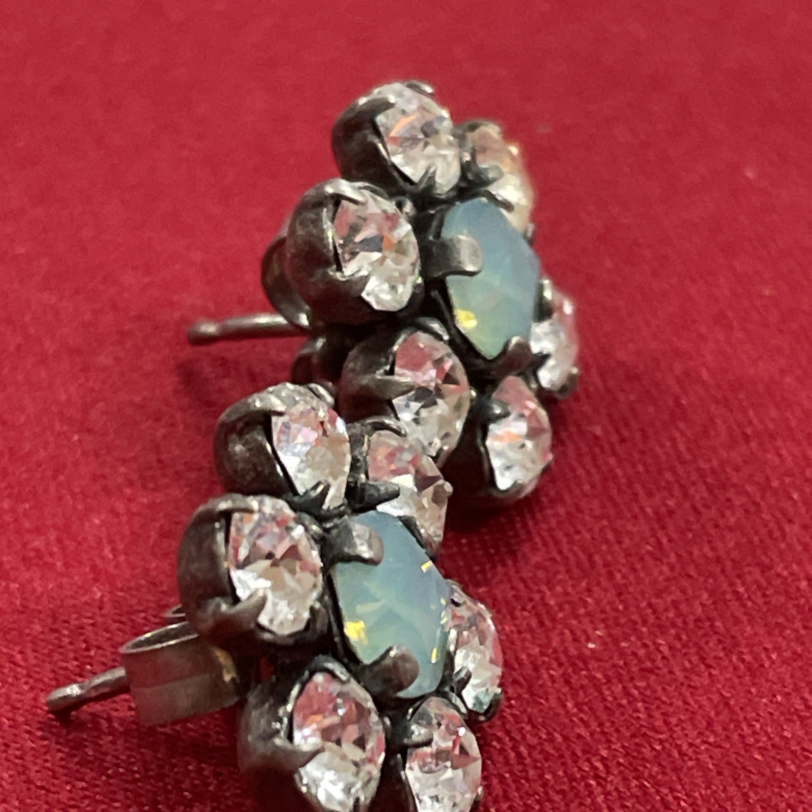 Sabika Silver Tone Blue & White Iridescent Sparkle Flower Gemstone Stud Earrings
