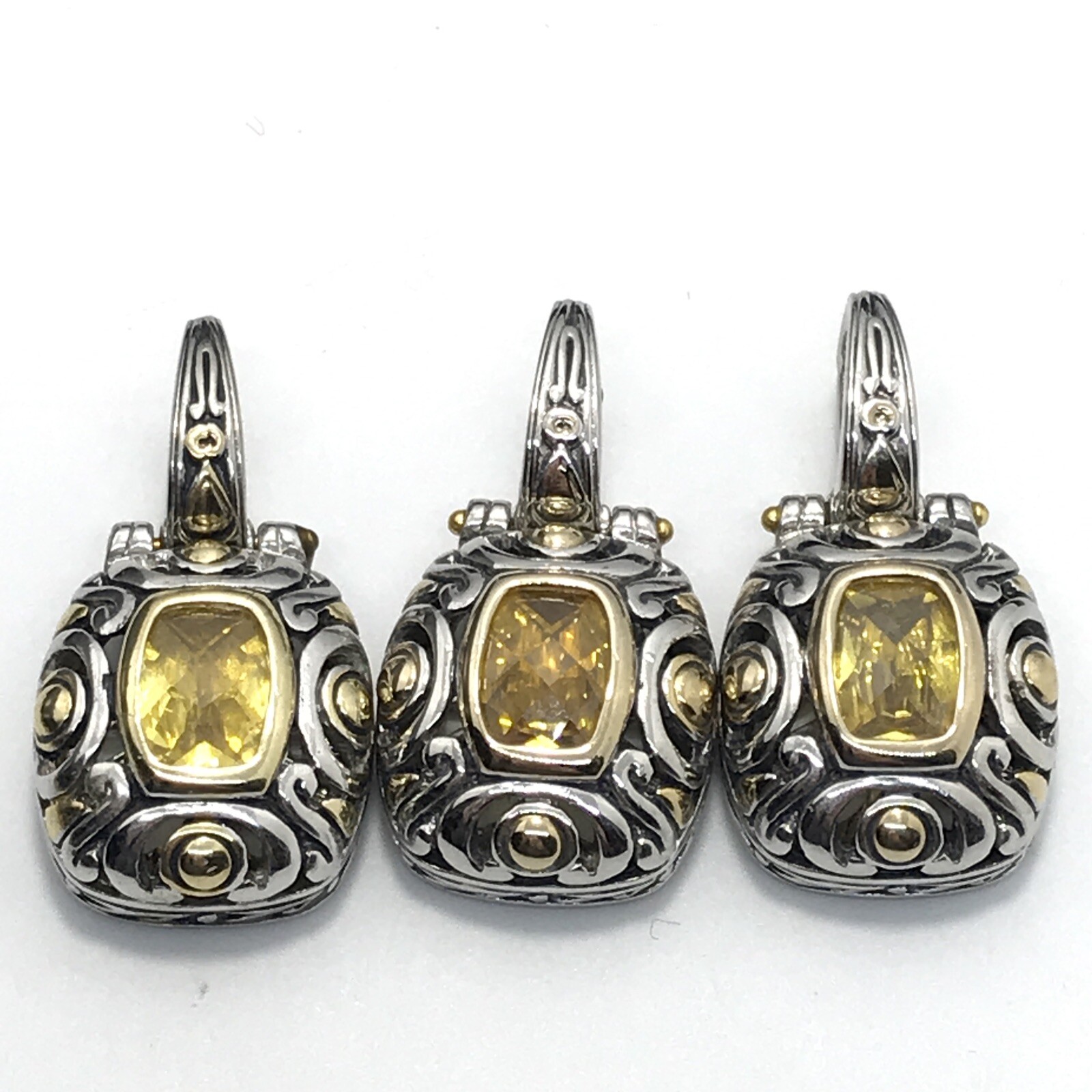 Vintage T * J Renaissance Revival 2-Tone Citrine Yellow Cubic Zirconia Pendant