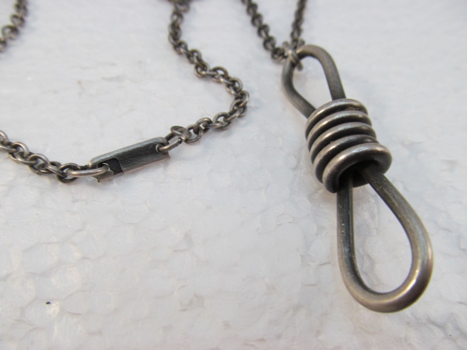Unisex Vintage Pewter Knotted Rope Pendant Necklace