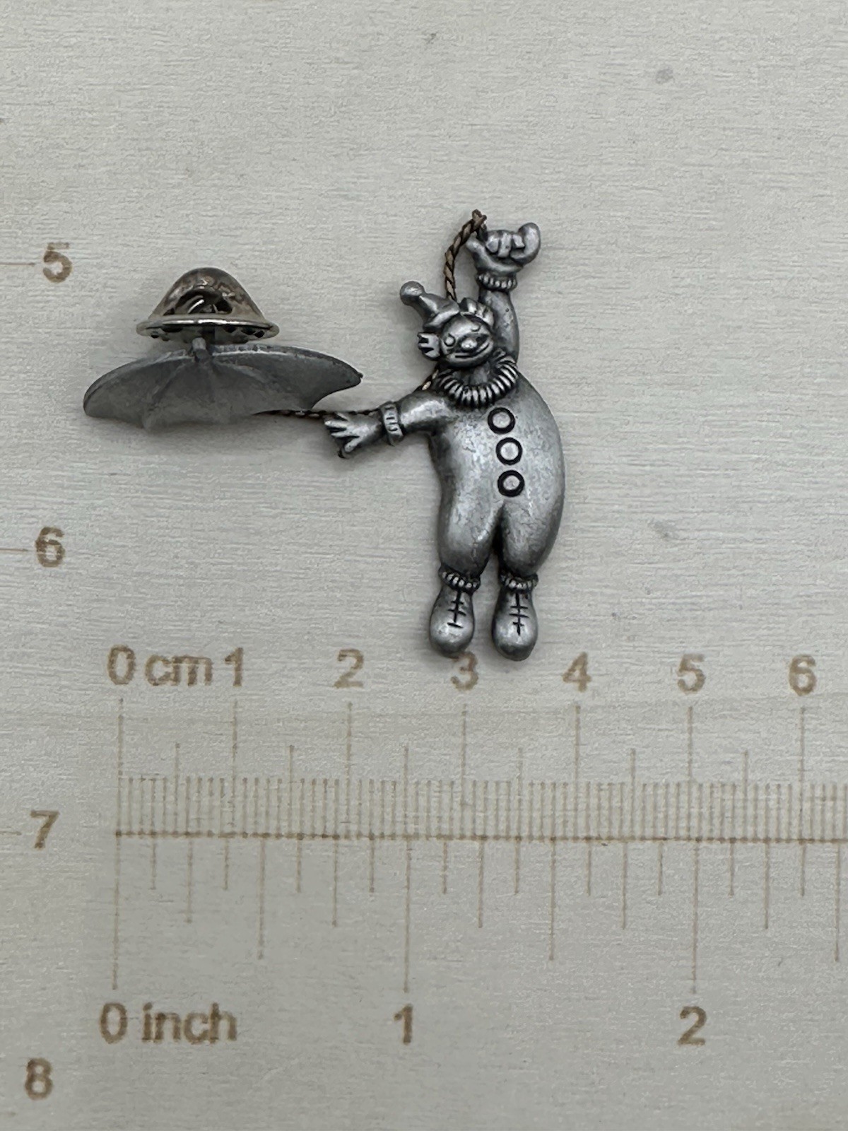 Vintage JJ Jonette Pin Umbrella Circus Clown Silver Color Whimsical