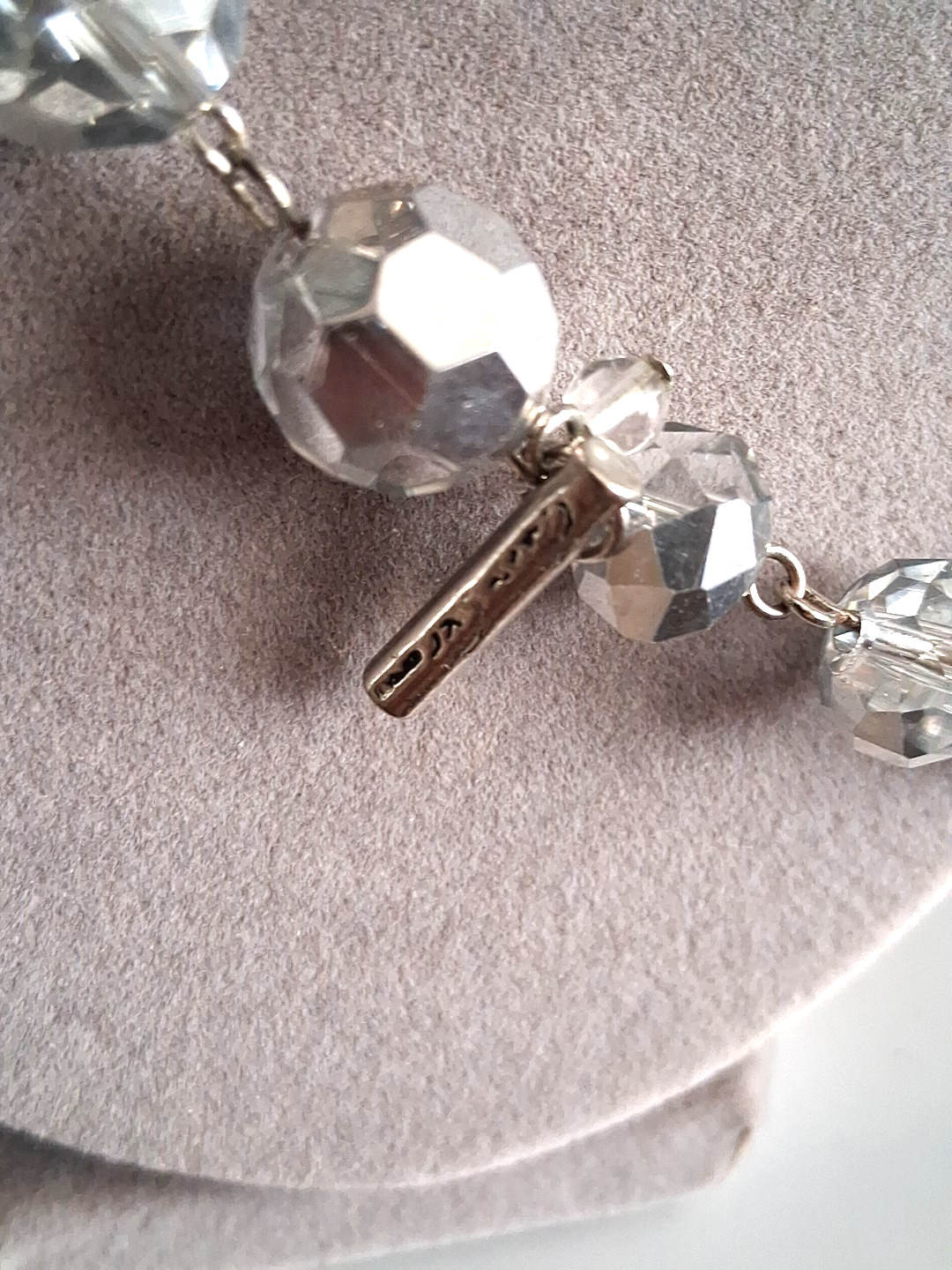 VINTAGE AB SILVER CLEAR FACETED CRYSTAL GLASS BEADED LONG NECKLACE 40″